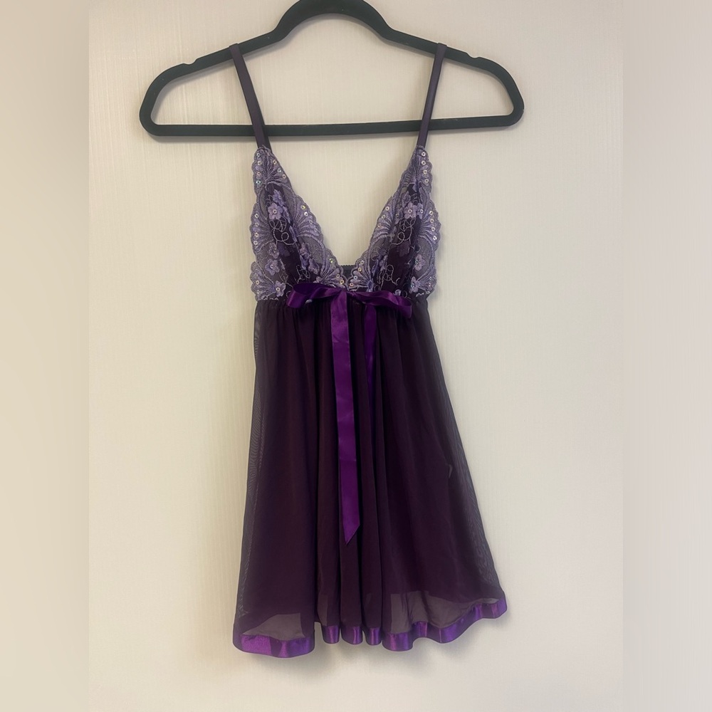 Y2K Risqué Purple Butterfly Lace Babydoll Gown Dress Sequin Size one size - Picture 4 of 9